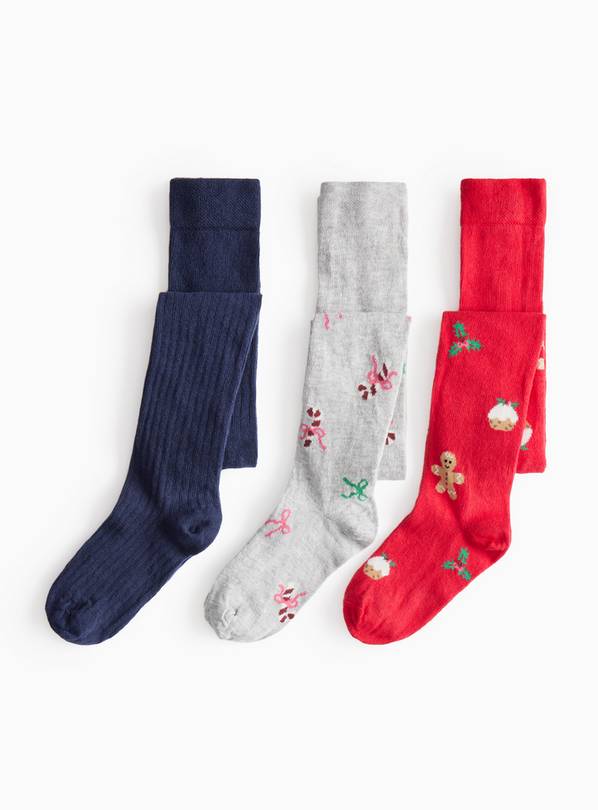 Christmas Printed Super Soft Tights 3 Pack 5-6 years